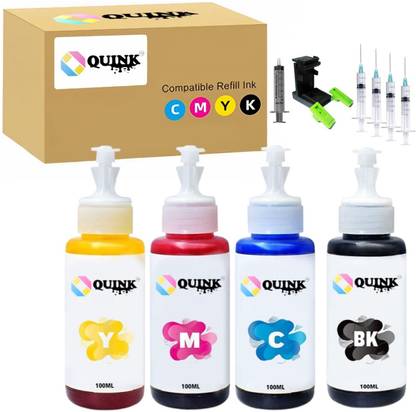 QUINK 805 Refill Ink for HP Cartridges 802 678 901 818 21 22 680 27 703 704 803 685 862 920 808 960 - 100ml Black + Tri Color Combo Pack Ink Cartridge