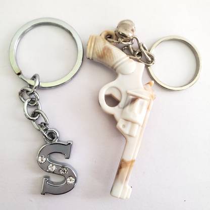 ShopTalk Marble finish Revolver Gun And Alphabet Letter S Key Chain