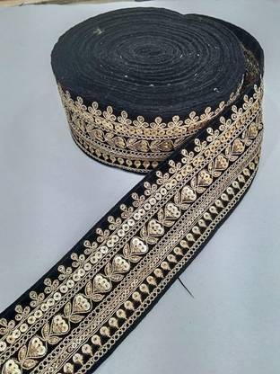 DEEP'S CREATION New Saree lace Border Velvet Base (9m x 2.5 in, Dark Blue) Pack of 1 Lace Reel