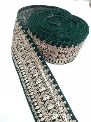 DEEP'S CREATION New Saree lace Border Velvet Base (9m x 2.5 in, Green) Pack of 1 Lace Reel
