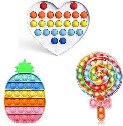 KGINT Popping Toys for Kids,Push Pop Bubble Fidget,Unbreakable,Washable,Food Grade,Anti Stress Relief Sensory Autism Toys for Girls 1+ Year (Set of 3(Lollipop+Heart ABCD+Pineapple))