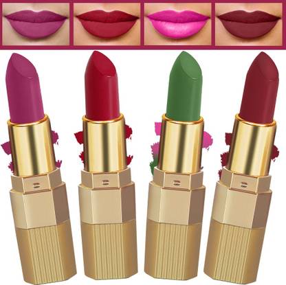 फॉरफोर Xpression Matte Lipstick Highly Pigmented, Creamy Texture, Long Lasting Matte Finish - Combo of 4 (5-8 hrs stay)