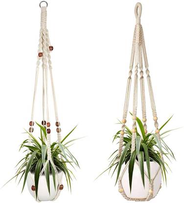Waterlily House Macrame Plant Hangers, Indoor Hanging Planter Basket with Wood Beads Decorative Macrame Pot Hanger for Home Decor.(Size:85 cm) Plant Container Set