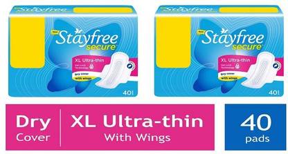STAY FREE Secure X-Large Ultra Thin Dry Cover Sanitary Pads For Women With Wings, (Pack of 40+40) Sanitary Pad
