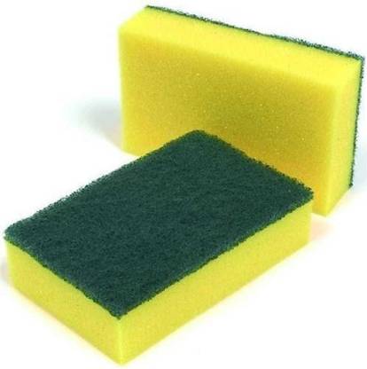 Hk Group Green Yellow 2 IN 1 Scrub pad [2 pcs Scrub Sponge, Scrub Pad, Sponge Wipe