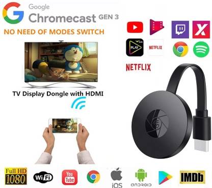 OSR Traders CHROMECAST Wireless Display Dongle Receiver miracast Any Cast Air Play hdmi 1080p tv stick UPPORT 4 MODES — EZmira / Miracast / DLNA / Airplay to sync cast photo/video/music/office file/web browser/live camera from iPhone/Android Smartphone /tablet PC to large screen TV/ Projector by Wi-Fi, design for PPT presentation and video meeting. creen Mirroring, Airplay, DLNA, Netflix, Spotify Anycast for Android/iOS Media Streaming Device