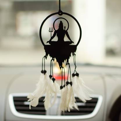 LAKSHMINARAYAN SALES Dream Catcher Shiva White Hand Made for Positive Vibes, Wall Decor and car Hanging with Acrylic Material of Feathers Decorative Showpiece  -  20 cm