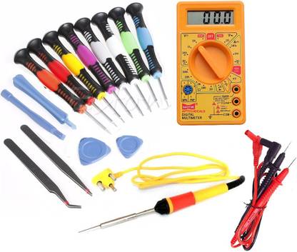 Trigun Mobile repair tools kit 16 in 1 Mobile Repairing Tools Kit with soldering iron ,Digital Multimeter , Multi Meter for Mobile Repairing Mobile Repair Tool Kit Full include soldering machine, Mobile Screw driver set , Mobile Opening Tool Kit with soldering iron 25 W Temperature Controlled
