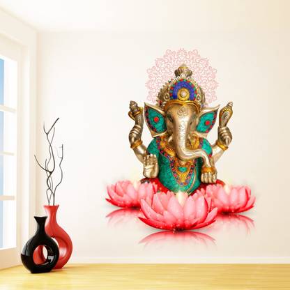 DivineDesigns 61 cm Jai Shree Ganesh Wall Sticker Self Adhesive Sticker