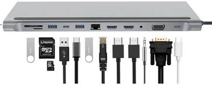 microware 12-in-1 Type C Hub Multifunction 4K Docking Station Dual -Compatible RJ45 Pd USB 3.0 PD Charging VGA Audio 3.5mm Adapter HDMI 12 ports USB C to HDTV Multifunction Adapter USB Hub