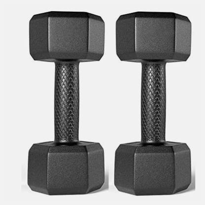 FIT & FITNESS Black PVC Set 1 Pair Hex Dumbbells, Home Gym 3KGS X 2PCS Fixed Weight Dumbbell