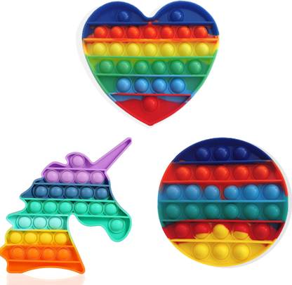 PAKSHIN Pop It Fidget Toys - Bubble Tie Dye Fidgets Toys for Anxiety - Sensory Toys for Autism - Stress Relief Toys for Kids with ADHD - Food Grade Silicone, Push Pop Fidget Toy (Unicorn/Square/Heart)