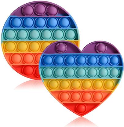 PAKSHIN Pop It Fidget Toys - Bubble Tie Dye Fidgets Toys for Anxiety - Sensory Toys for Autism - Stress Relief Toys for Kids with ADHD - Food Grade Silicone, Push Pop Fidget Toy (Heart/Circle)