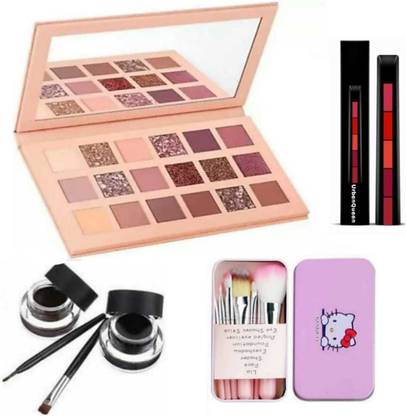 Maived Velvet Matte Ultra Smooth 5 in 1 Lipstick 5in1 (Red, 7.5 g) All in One Nude Pigmented Eyeshadow pallete Travel TYA Fashion Makeup Kit for Girls 7pcs Makeup Brush set Music Flower Black and Brown Gel Eyeliner With brush 32 g
