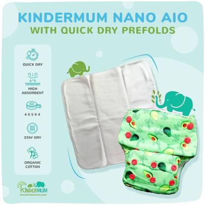 Kindermum Nano Cloth Diaper with Prefolds Inserts (Avo Cuddle Nano Cloth Diaper with Prefold Inserts)