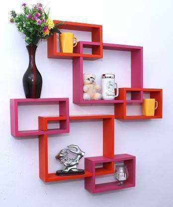 KHANSHOPEE Wall shelf intersecting shelves set of 6 MDF. MDF (Medium Density Fiber) Wall Shelf