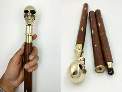 Ascent India Brass Skull Handle Wood walking stick cane 3 part easily open Walking Stick
