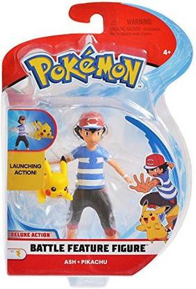 Genrc 4.5 Inch Battle Feature Action Figure, Features Ash And Launch Into Action 2 Inch Pikachu