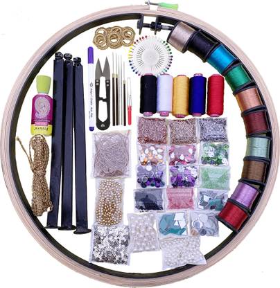 Qroof Aari Work Materials, Maggam Work Embroidery Combo Kit with 18 inch Aari Stand Beginner’s Pack Set