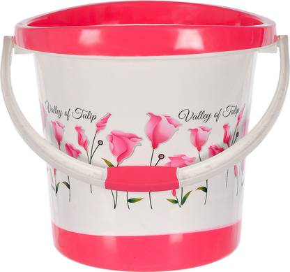 KUBER INDUSTRIES Multiuses Floral Print Plastic Bucket With Handle, 18 litre (Pink & White) 18 L Plastic Bucket