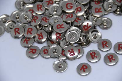 Asiatic Non-SEW Letter 'R' Red Fancy Rivet And Button Red And Silver Colour Button Pack of 50 Metal Buttons
