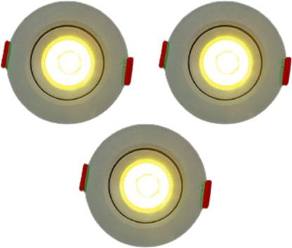 D'Mak LED Ceiling COB Spot Light - 3 Watt - Round - Warm White (4000K), Pack of 3 Recessed Ceiling Light Ceiling Lamp
