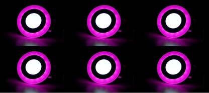 Online Generation 6w led Ceiling Light Double Color led Light 3w White & 3w Pink Slim led Panel Light (Round,2 Year Warranty) Pack of 06. Recessed Ceiling Light Ceiling Lamp
