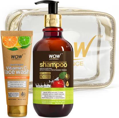 WOW SKIN SCIENCE Vitamin C Face Wash In Paper Tube + Apple Cider Vinegar Shampoo Kit -Net Vol 350mL  (2 Items in the set)