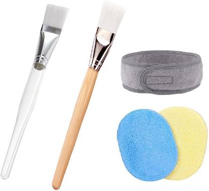 MYYNTI Face Pack Brush with Face Cleaning Sponge and Headband Combo Beauty Tools Set for Men and Women Home and Salon Use Set of 5