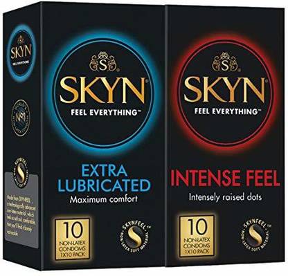 SKYN Extra Lube Non Latex Condoms - Pack of 10 + Intense Feel Non Latex Condoms - Pack of 10… Condom