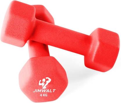 JIMWALT Neoprene Coated (4Kg*2 = 8Kg) Red Fixed Weight Dumbbell