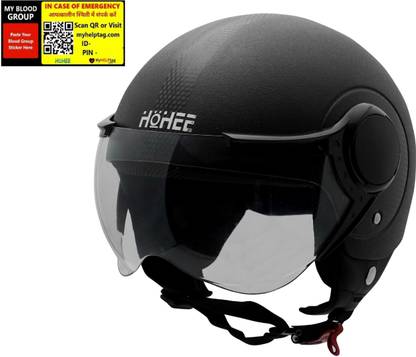HOHEE Open/Half Face With BLUE Glow Strip Helmet For Men/Women With Emergency ID Tag. Motorbike Helmet