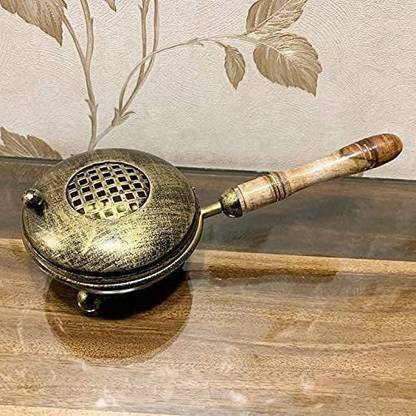 Shoperiya Charcoal Incense Burner, Loban Burner with Handle, Dhoop Dhuni Burner Sambrani Dhoop, Resin & Home Office Temple Prayer Butler Wooden Incense Holder
