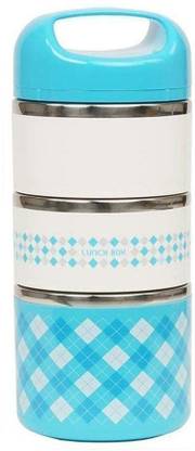 varahry Stainless Steel Leak Proof 3 Layer Printed Lunch Box Picnic Food Container Tiffin Hot Thermal Box with Handle Lunch Container Box Picnic Food Container Tiffin Box for Outdoor Picnic School Office use 3 Containers Lunch Box
