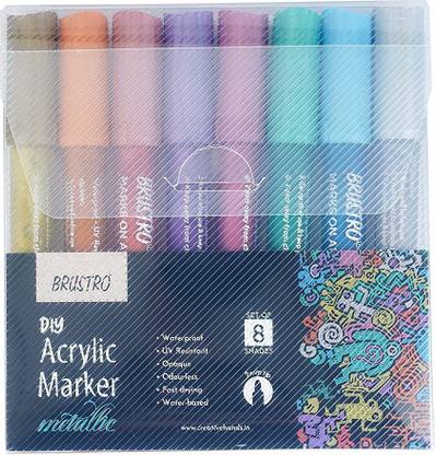 BRuSTRO Acrylic (DIY) Marker Set of 8 (Metallic Shades) for Craftworks, School Projects, and Other Presentations
