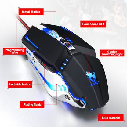 VIBOTON T-WOLF V7 Wired Gaming Mouse Macro Programming Mouse ,7 Buttons , Adjustable 4800DPI Optical Mechanical Gaming Mouse , RGB Backlight For PC Computer Gamer Wired Ambidextrous Optical  Gaming Mouse