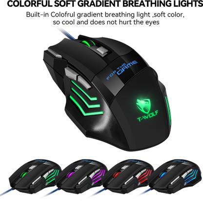 VIBOTON T-WOLF M1 Wired USB Gaming Mouse, Upto 3200 DPI Optical Sensor, RGB Lighting, Lightweight & Durable Mouse for PC/Laptop/Mac Wired Optical Gaming Mouse (USB 2.0, Multicolor) Wired Ambidextrous Optical  Gaming Mouse