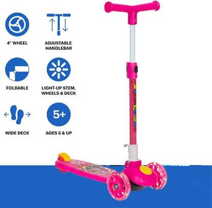 Toyvala Perfect Colorful Foldable Skating Kick Super Scooter/Scooty, 3 Wheel Scooter for Kids, Babies, Toddlers with Adjustable Height, LED Lights & Brake