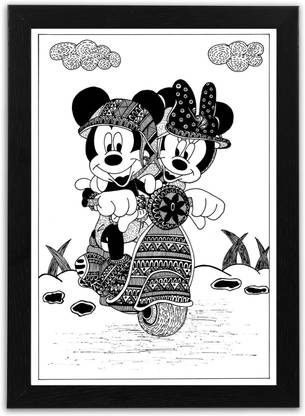Target Publications Photo Frame | Mickey & Minnie Mouse Handmade Frame for Decoration | Black Frame Ink 13 inch x 9.5 inch Painting