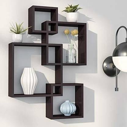 unique hub Wooden Intersecting Wall Mounted Shelves for Living Room Home Decoration Book Shelf for Office Decor (Black) Wooden Wall Shelf