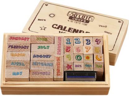 ARTYO 28 Pieces Calendar Stamps Set Number Month Day Stamping Kit in Wooden Box for Journaling Scrapbooking Art and Craft DIY Hobby Number And Month And Day