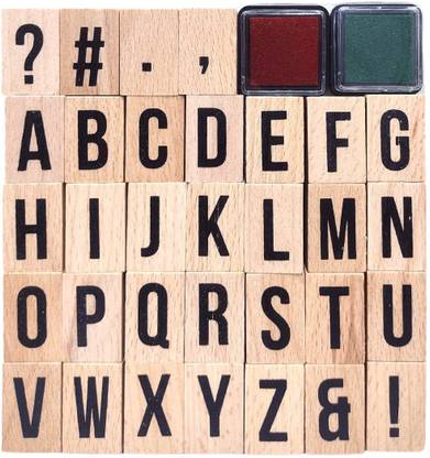 ARTYO 32 Letters Rubber Stamps Alphabet Special Characters Wooden Body with Ink Pad ABCD for Journaling Scrapbooking Art Craft Decor Decoration Gift Alphabet Special Characters Rubber Stamps