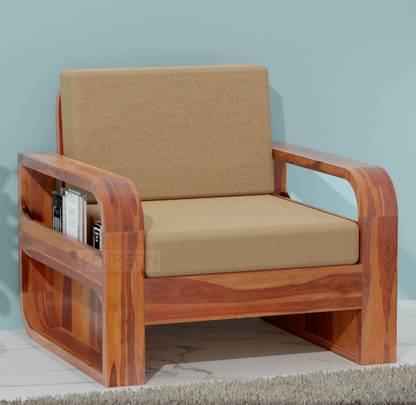 FUREON Solid Sheesham Wood Single Seater Sofa Set with Cushion Fabric 1 Seater  Sofa