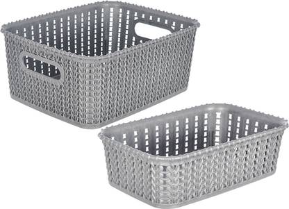 KUBER INDUSTRIES Plastic Multiuses Large & Small Size M 20-15 Plastic Basket Without Lid- Set of 2 (Grey) Storage Basket