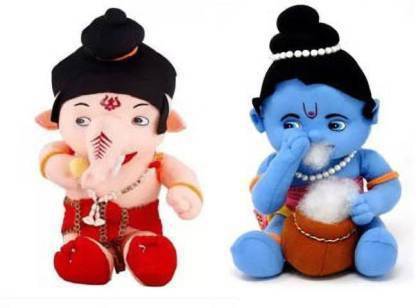 Anika Beautiful Cute Ganesh ji and Krishan ji combo for Special one . - 28 cm (Multicolor)  - 28 mm