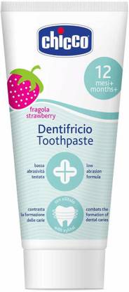 Chicco Toothpaste, Strawberry Flavour for 12m+ Baby, Fluoride-free, Preservative-free,Cavity Protection (50 millilitre) Toothpaste