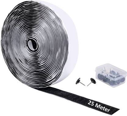 Lifekrafts Self Adhesive Hook Tape Roll & Thumbnails for Magnetic Door Net & Window Net Replacement Accessory With Strong Glue (20mm width x 25 meters/82 ft/984 inches length Hook Tape - Black Color) Stick-on Velcro