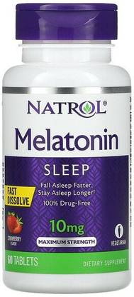 Natrol Melatonin, Fast Dissolve, Maximum Strength, Strawberry, 10 mg, 60 Tablets