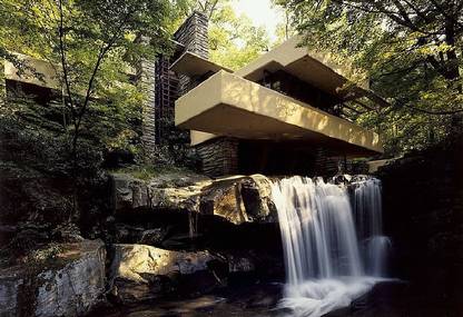 Smoky Design waterfall falling water frank lloyd wright building wallpaper Paper Poster
