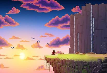 bvxKdzcN digital art pixel art pixels landscape wallpaper Poster Paper Print